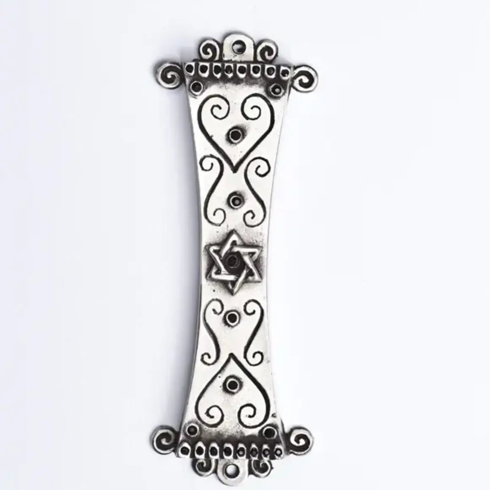 Pewter Mezuzah w/ Swirls and Black Stones