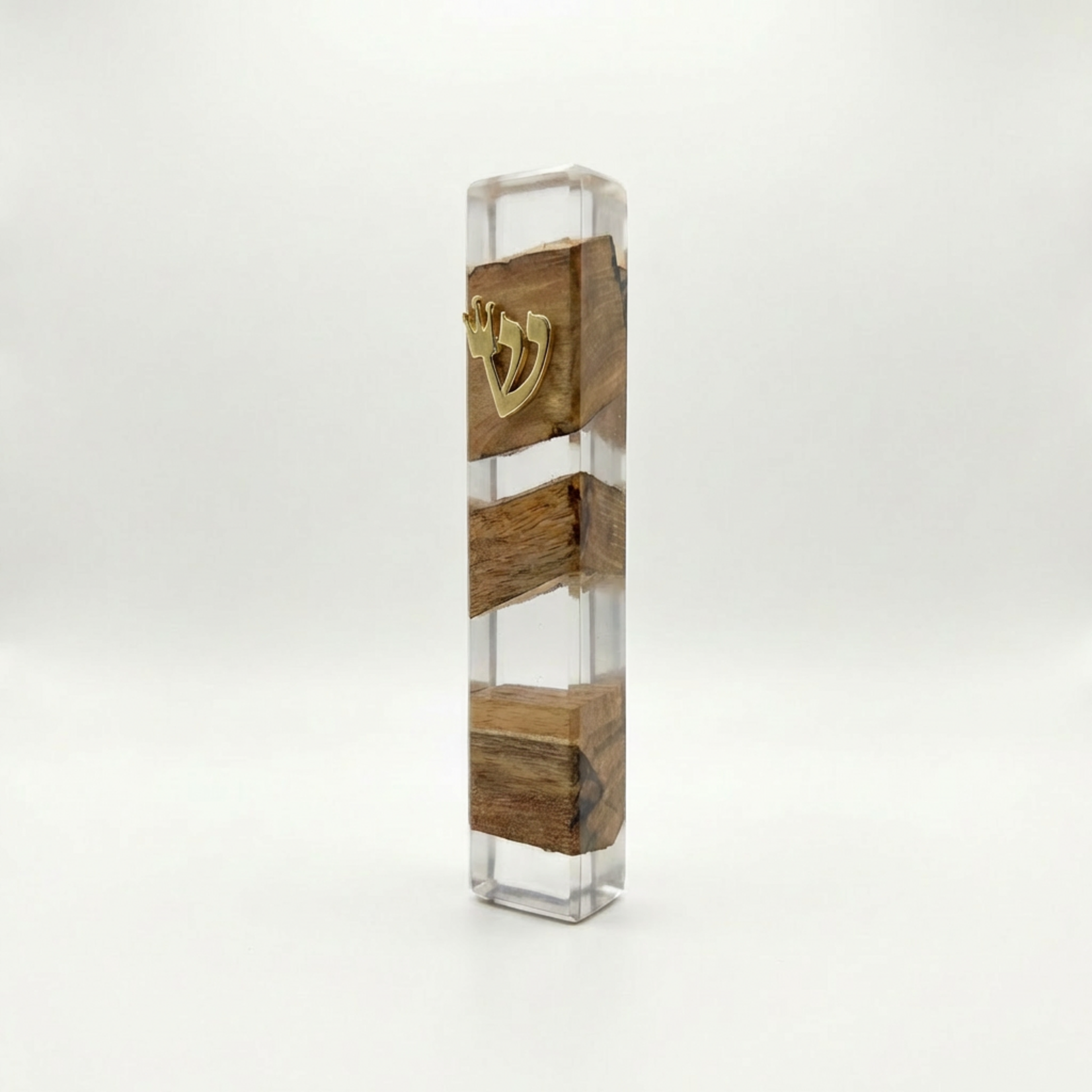 Handmade Clear Resin and Olive Wood Mezuzah Case