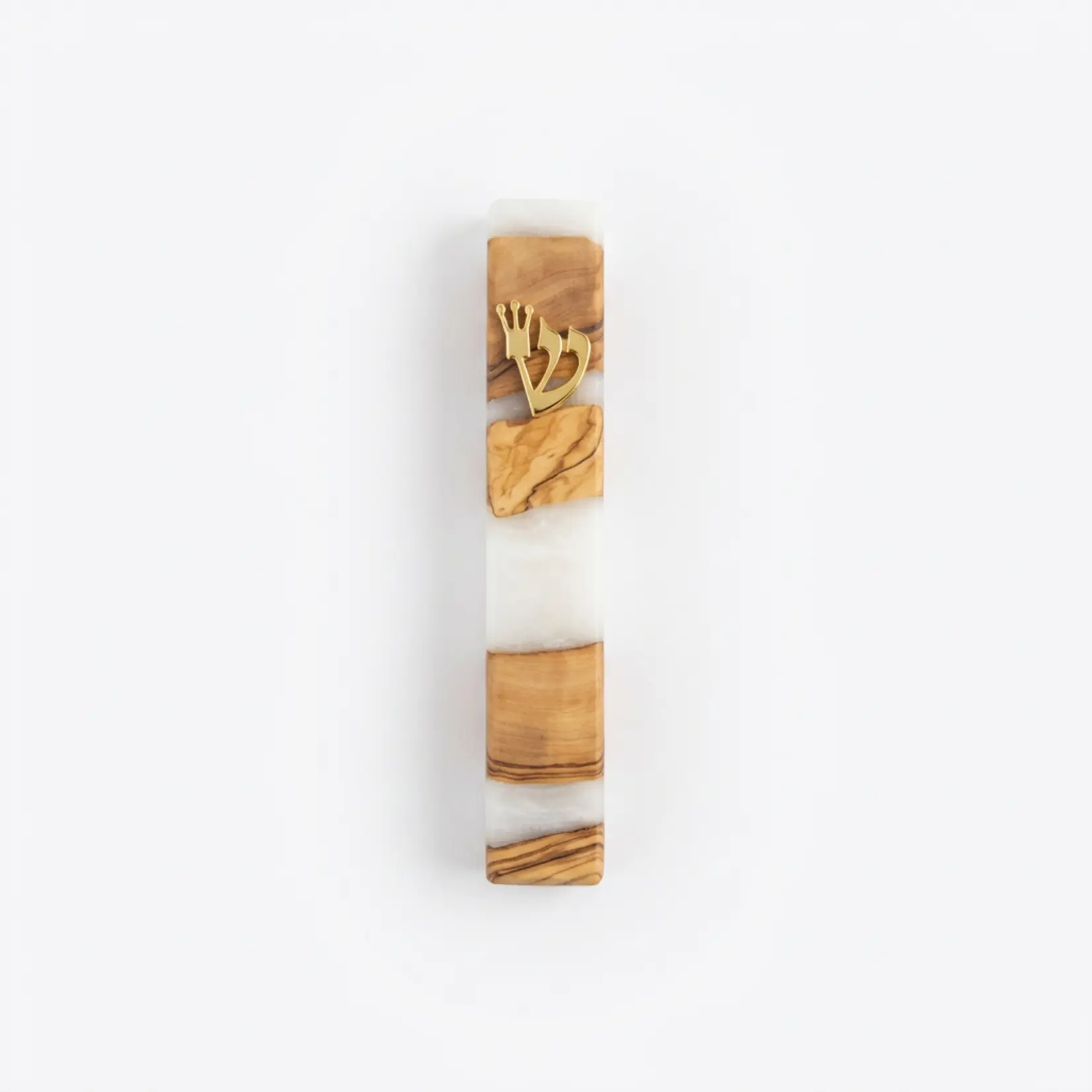 Handmade White Resin and Olive Wood Mezuzah Case