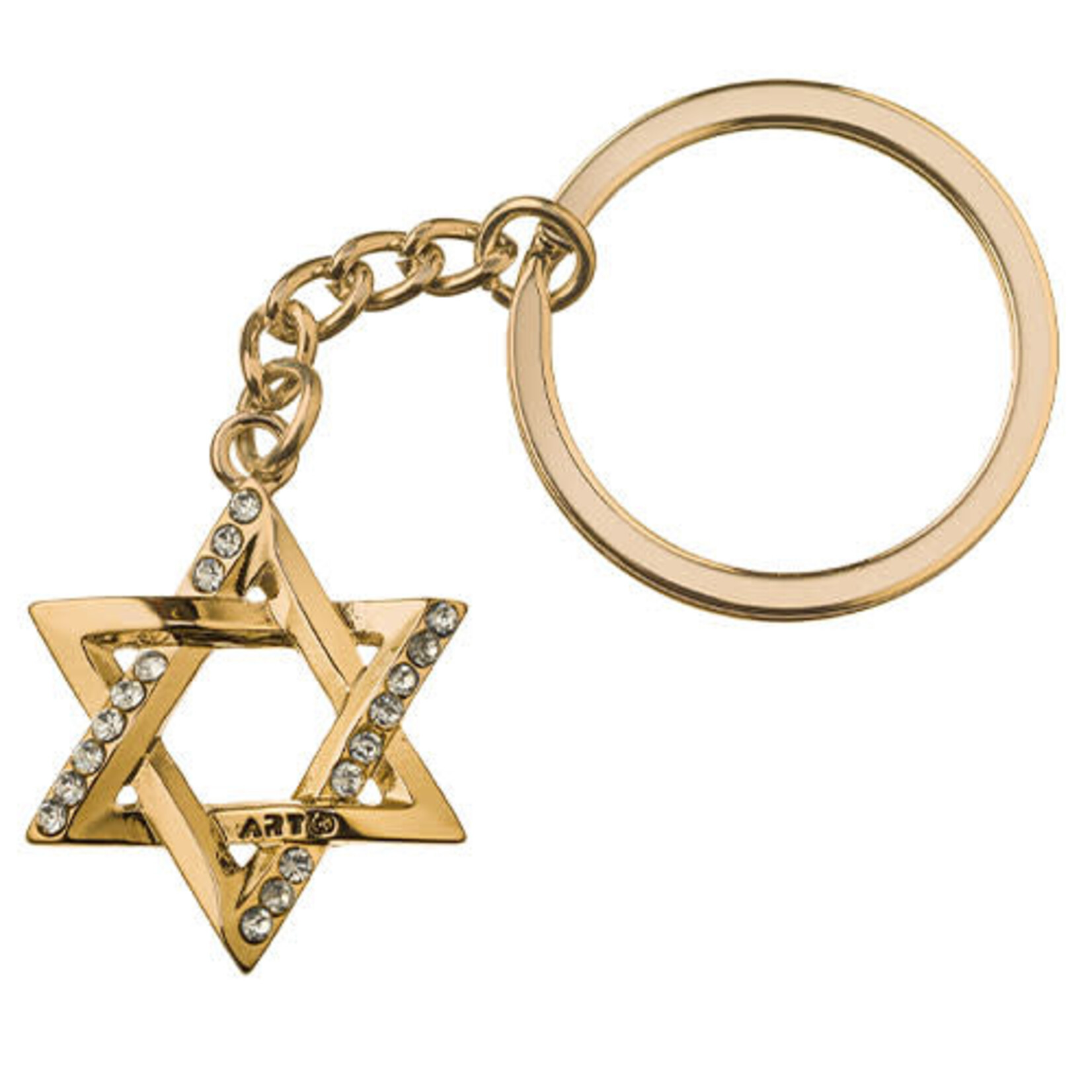 Magen David Keychain w/ Stones - Gold
