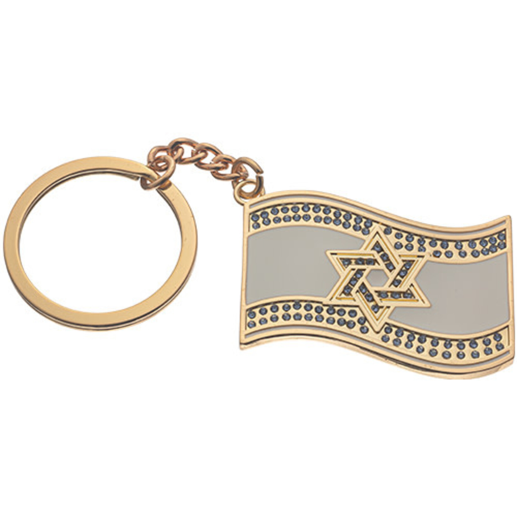 Israeli Flag Keychain w/Stones - Gold