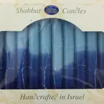 12 Tapered Israeli Shabbat Candles- Blue, Blue & White