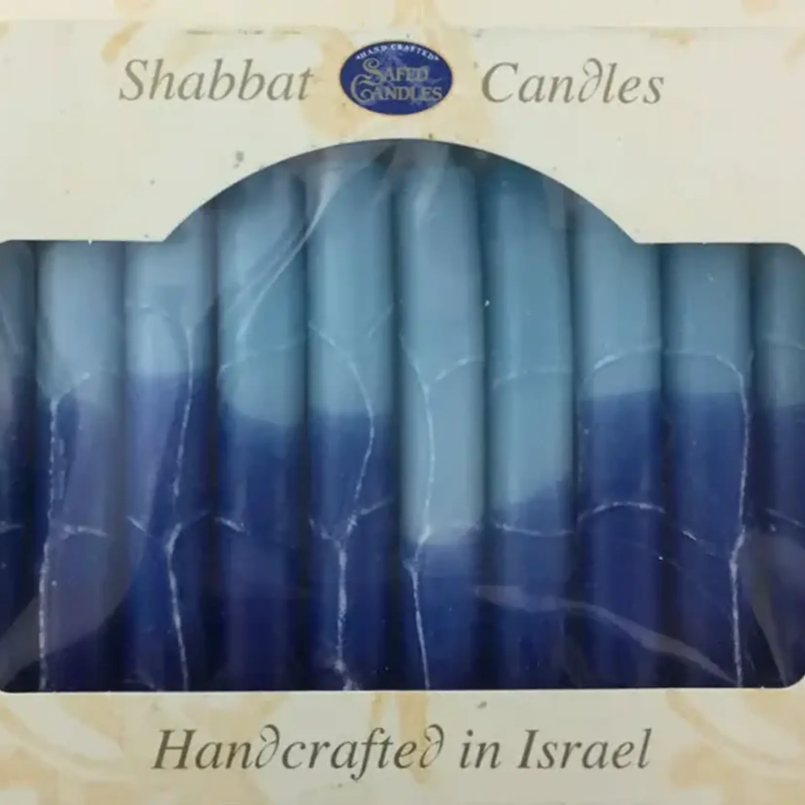 12 Tapered Israeli Shabbat Candles- Blue, Blue & White
