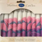 12 Tapered Israeli Shabbat Candles-Pink/Purple/Turquois