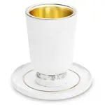 Stone Like Kiddush Cup w/ Saucer - White/Gold