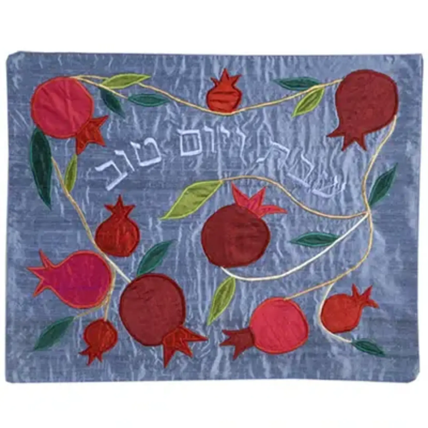 Pomegranates Blue Raw Silk Appliqued Challa Cover