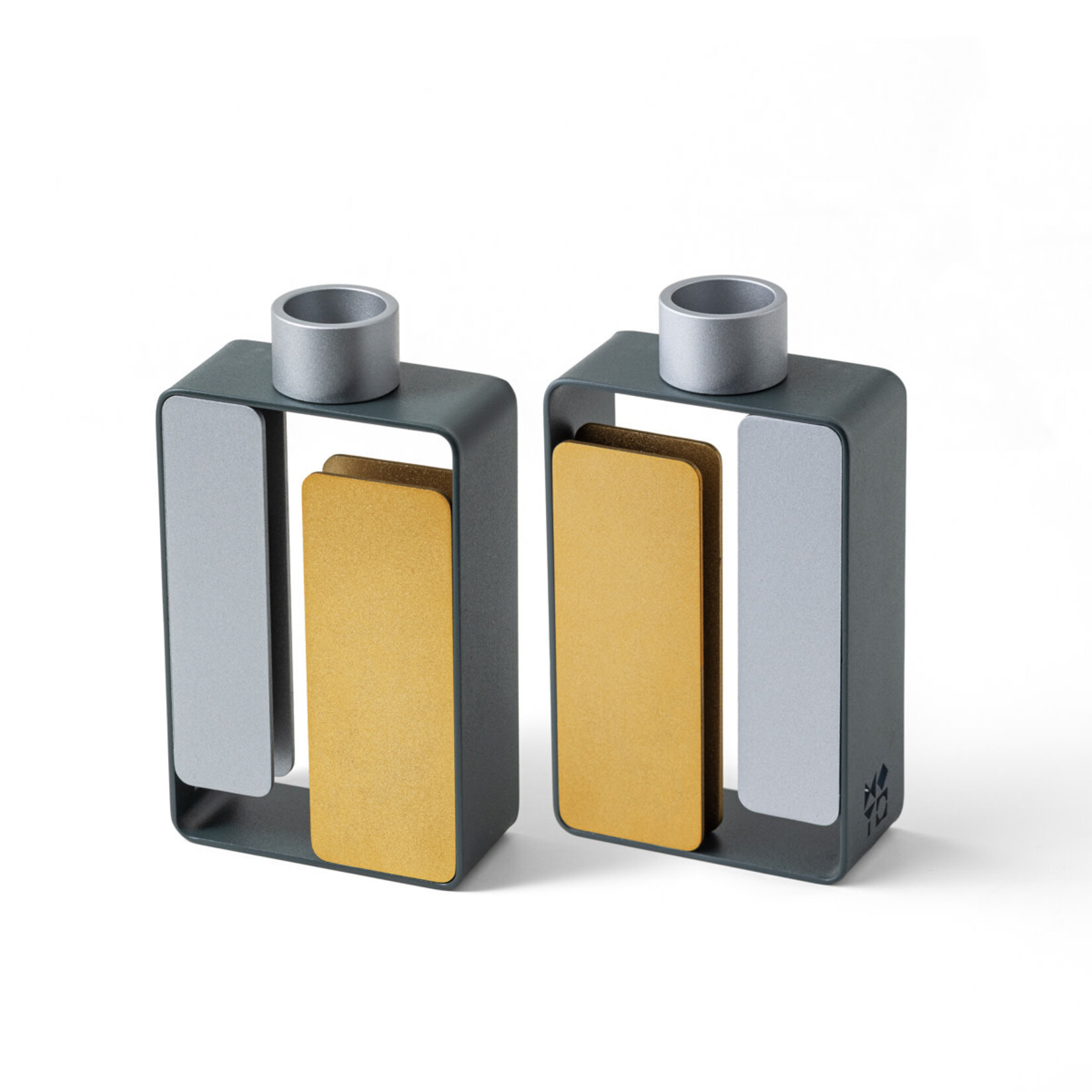 Modern Gray Candlesticks with Gold and Silver Accents - Magnetic
