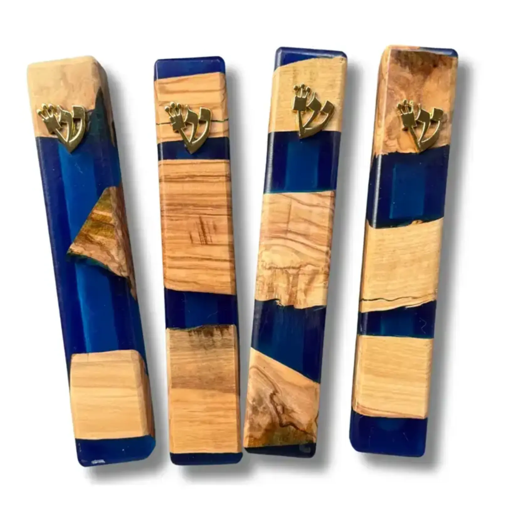 Handmade Blue Resin and Olive Wood Mezuzah Case