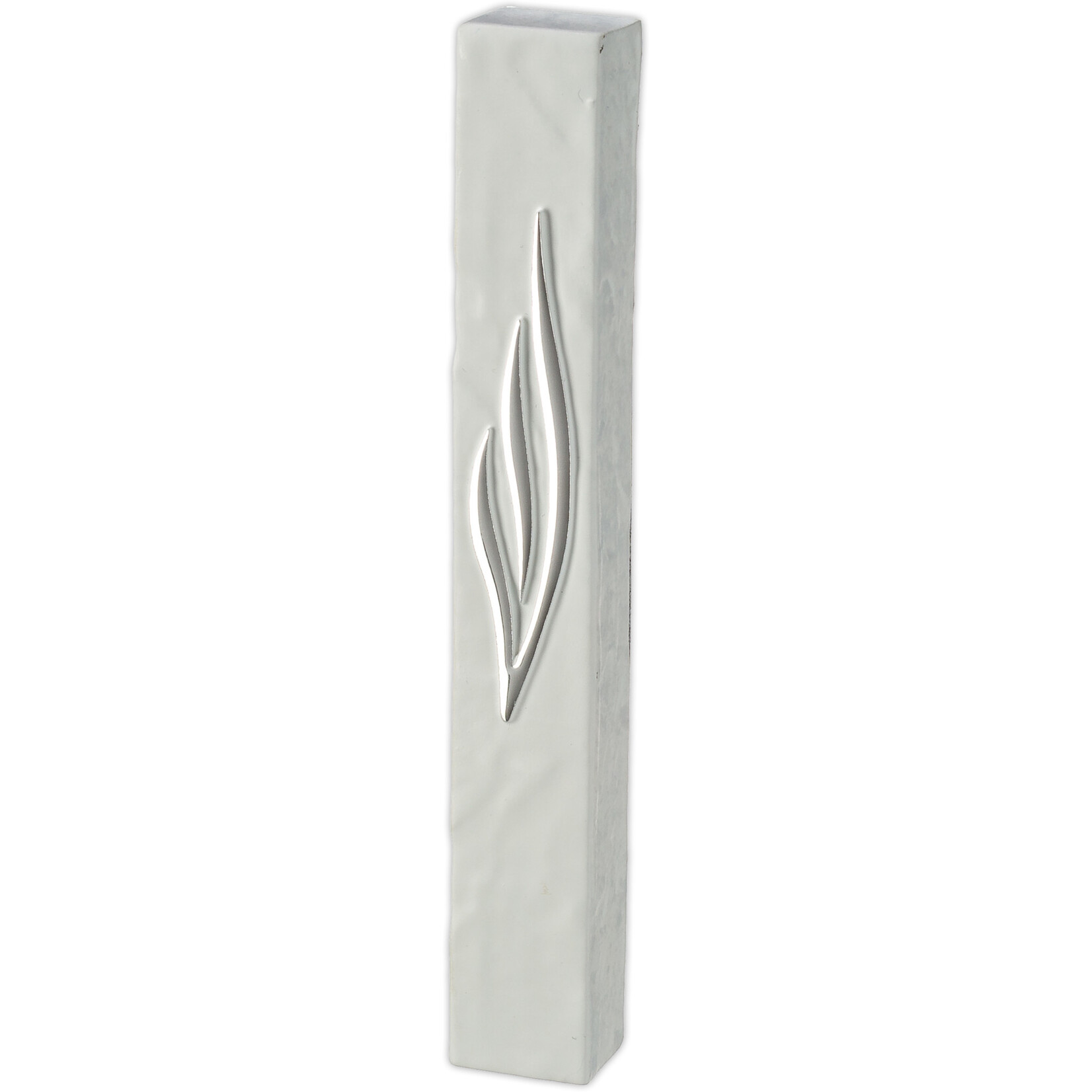 Textured Stone Like Mezuzah Case - White w/ Silver Shin