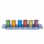 Set of 6 Anodized Aluminum Cups with Tray- Multicolor
