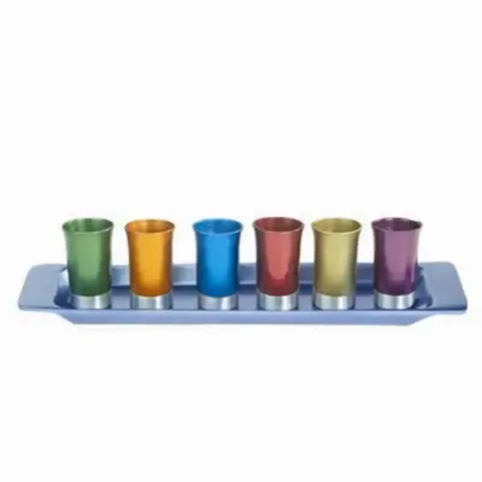 Set of 6 Anodized Aluminum Cups with Tray- Multicolor