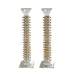 Stacked Design Crystal Candlesticks Set - Amber