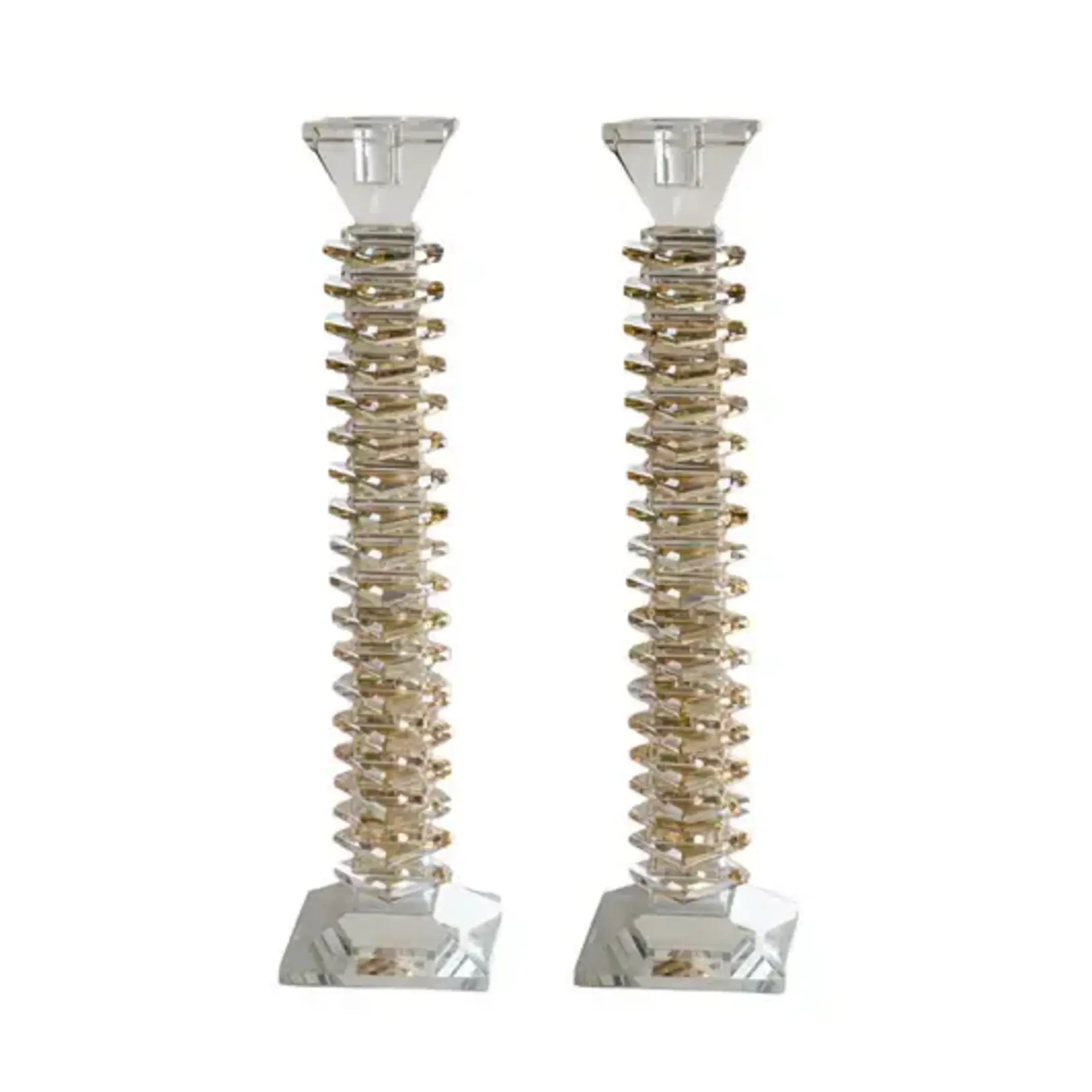 Stacked Design Crystal Candlesticks Set - Amber