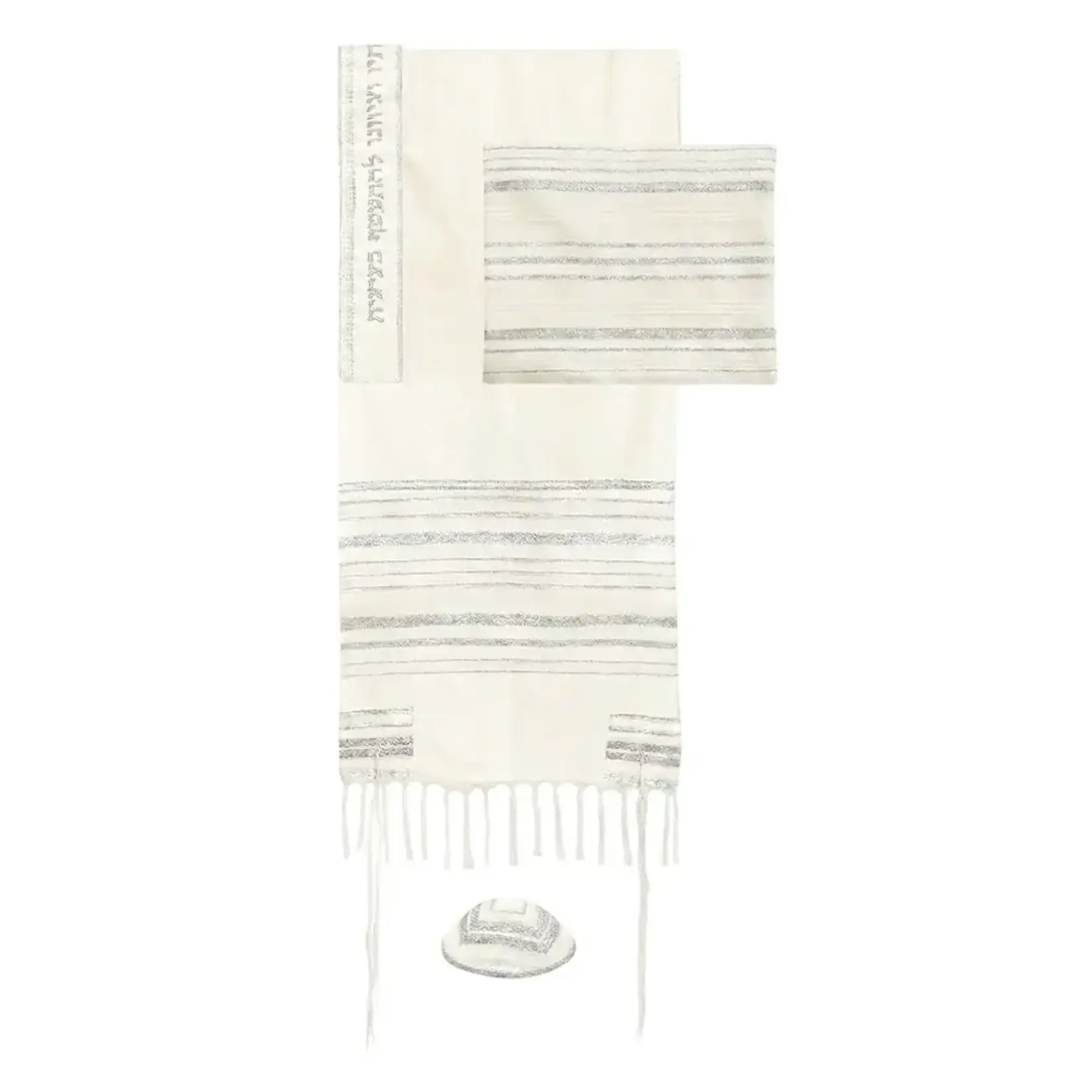 Hand-Woven Tallit-White/Silver
