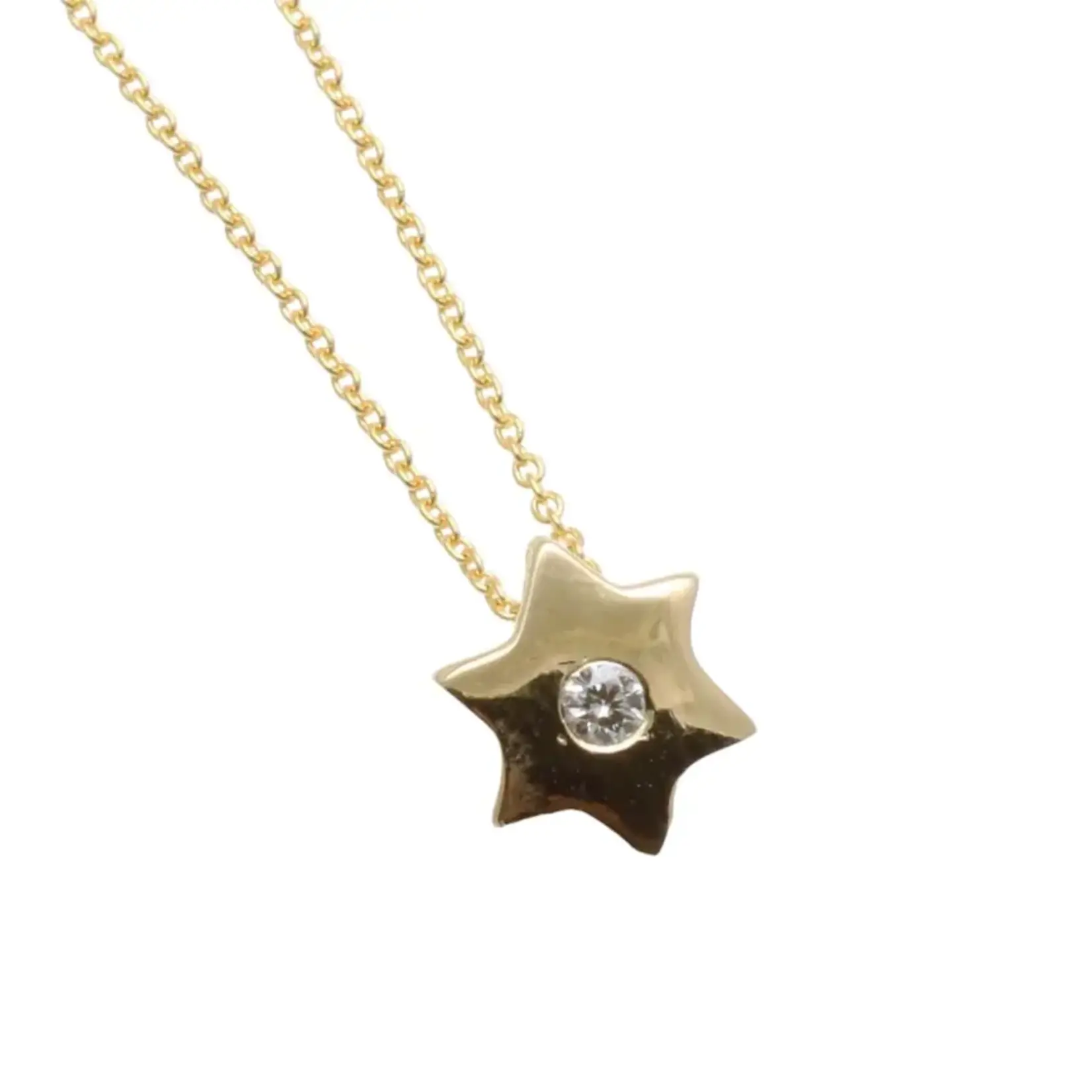 14K Gold Tiny Floating Diamond Star of David Pendant w/ 16" 14K Cable Chain