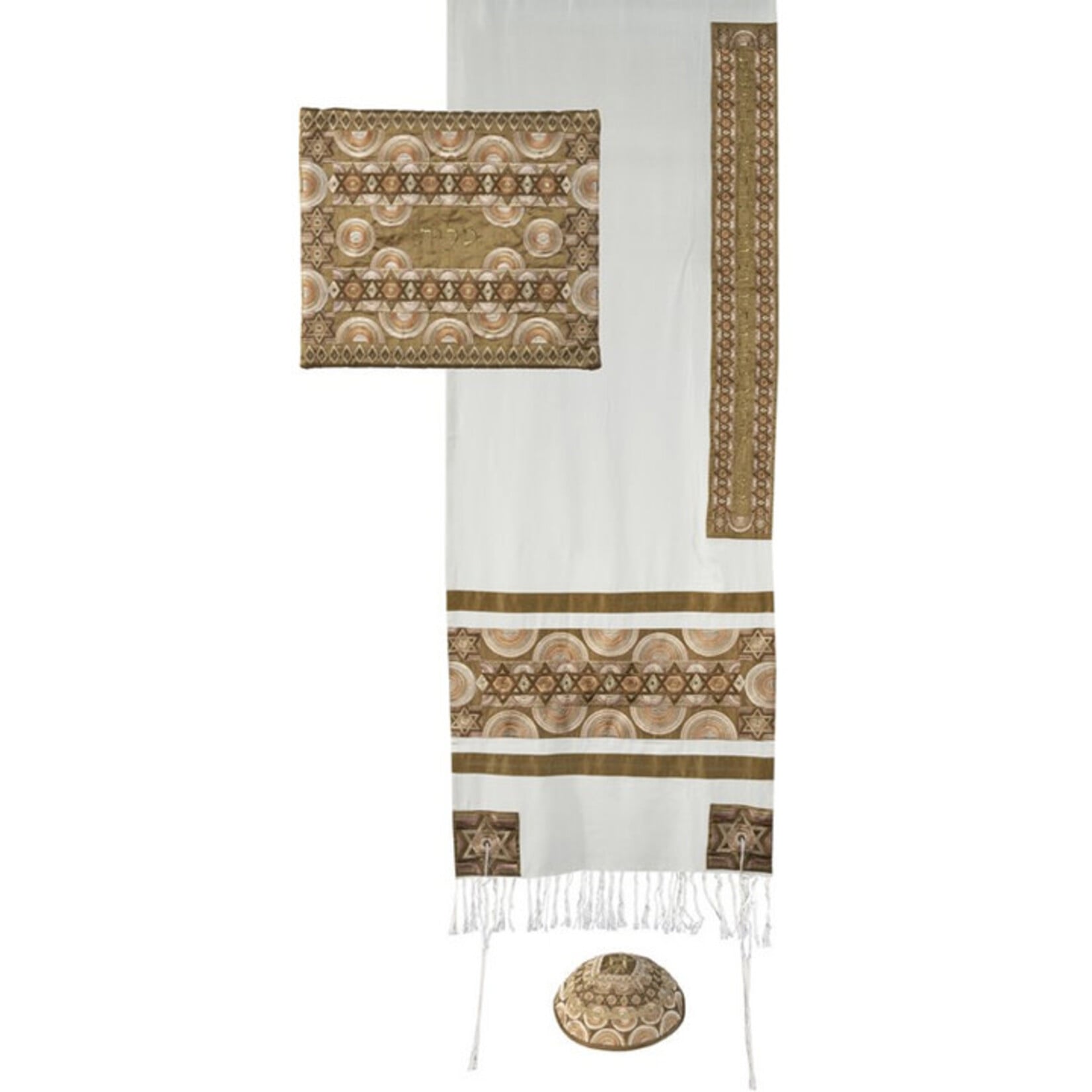 Embroidered Raw Silk Tallit - Magen David -Gold