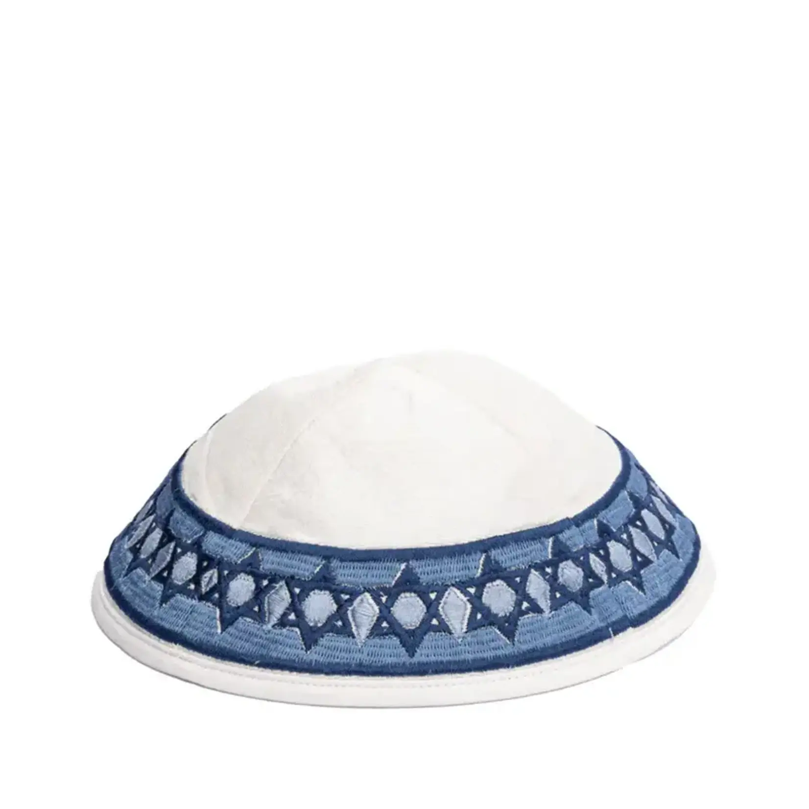 Embroidered Kippah Star of David - White/Blue