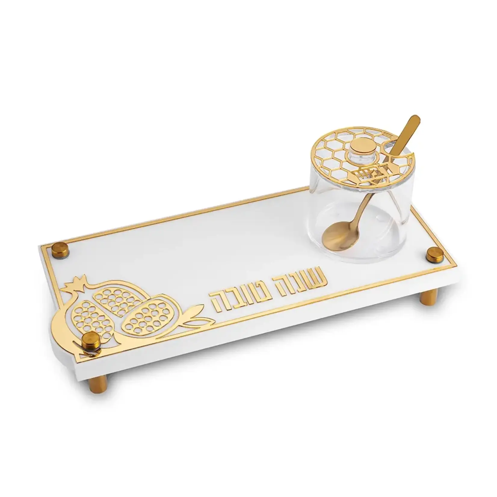 Lucite Tray and Honey Dish - Gold