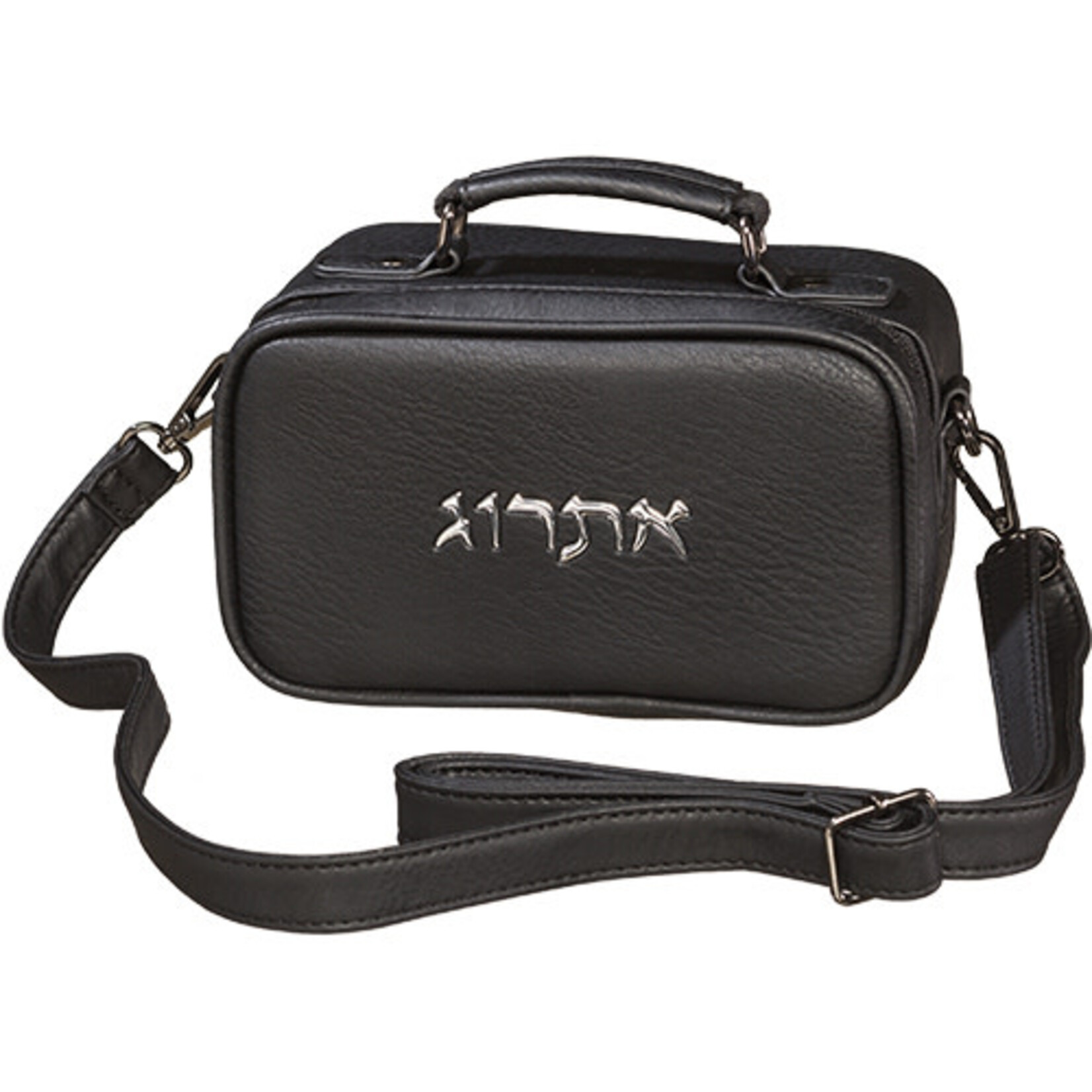 Leatherette Etrog Box with Strap - Black/Silver