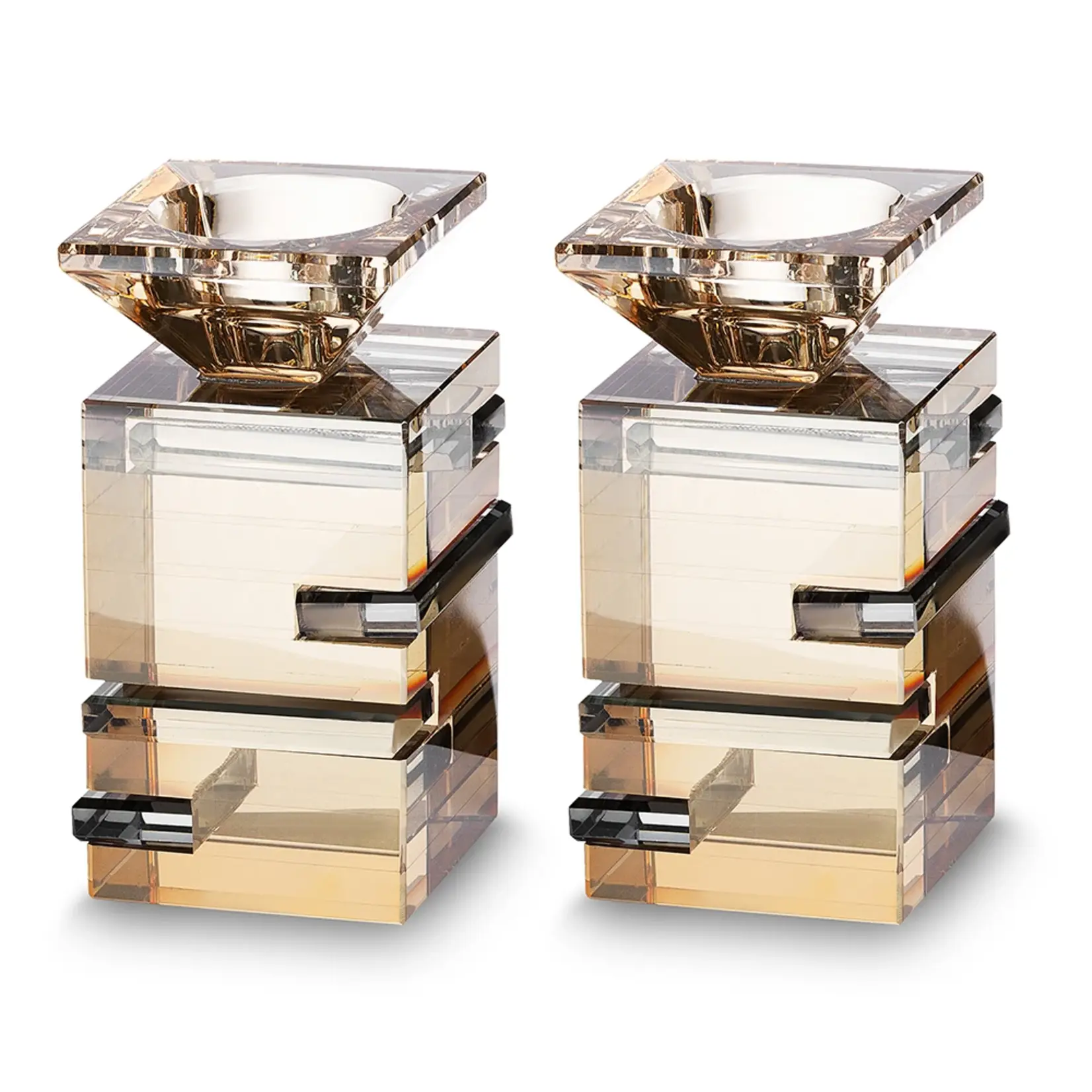 Crystal Candlesticks - Black/Gold - 11cm