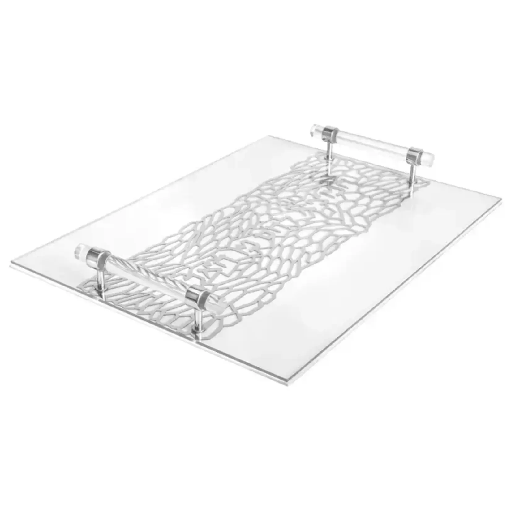 Acrylic Challah Tray Silver with Cylinder Handles