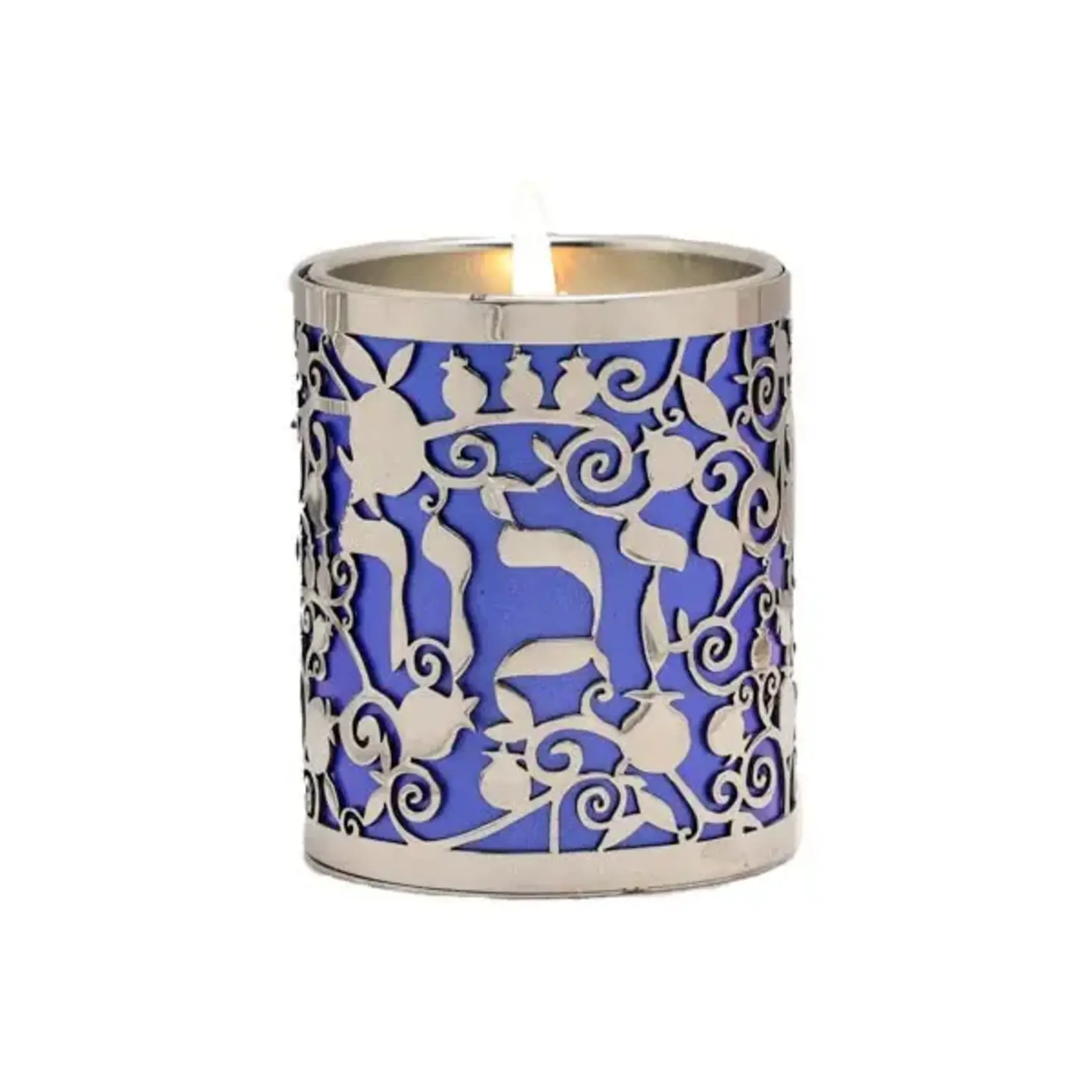 Metal w/ Cutout Memorial Candle Holder - Blue