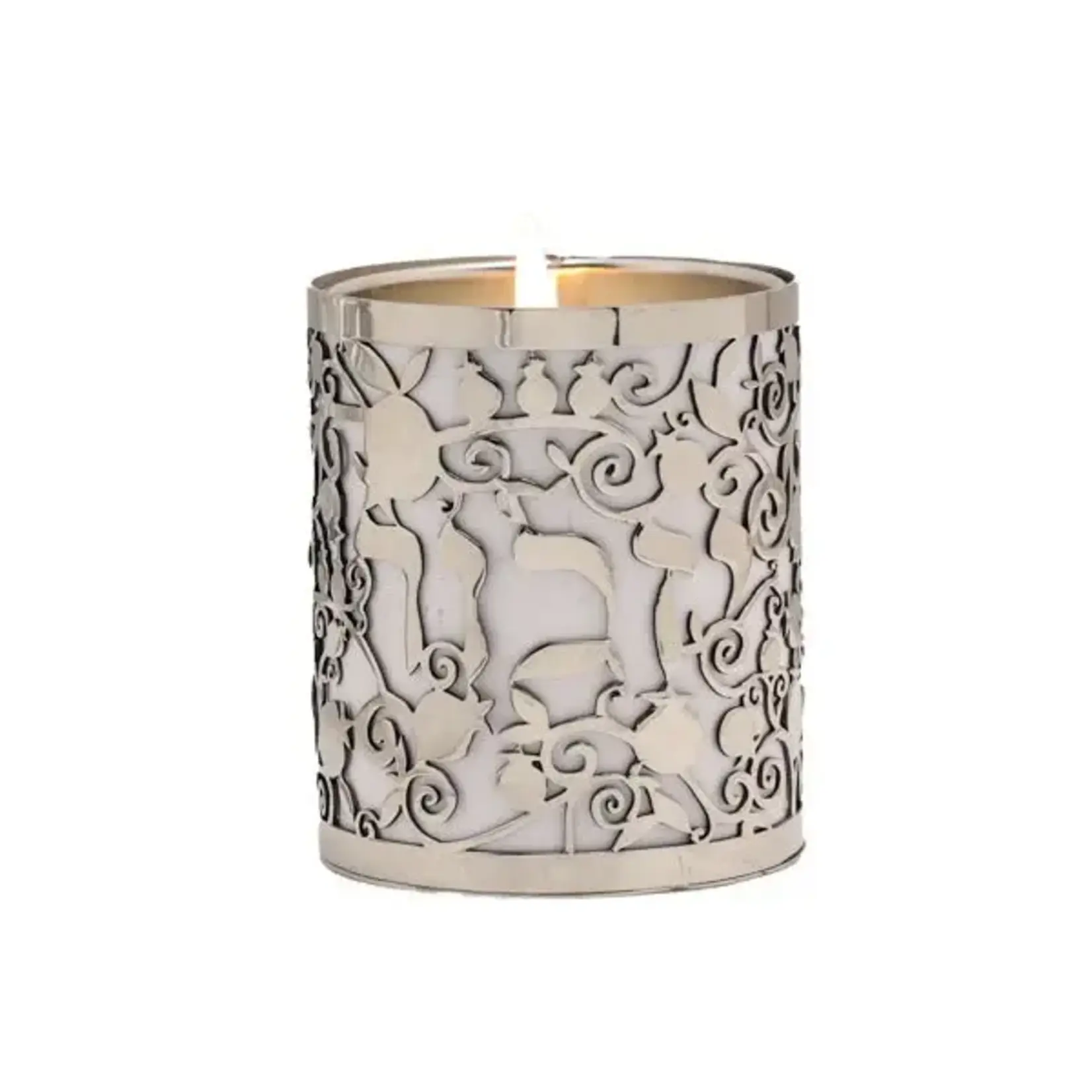 Metal w/ Cutout Memorial Candle Holder - White