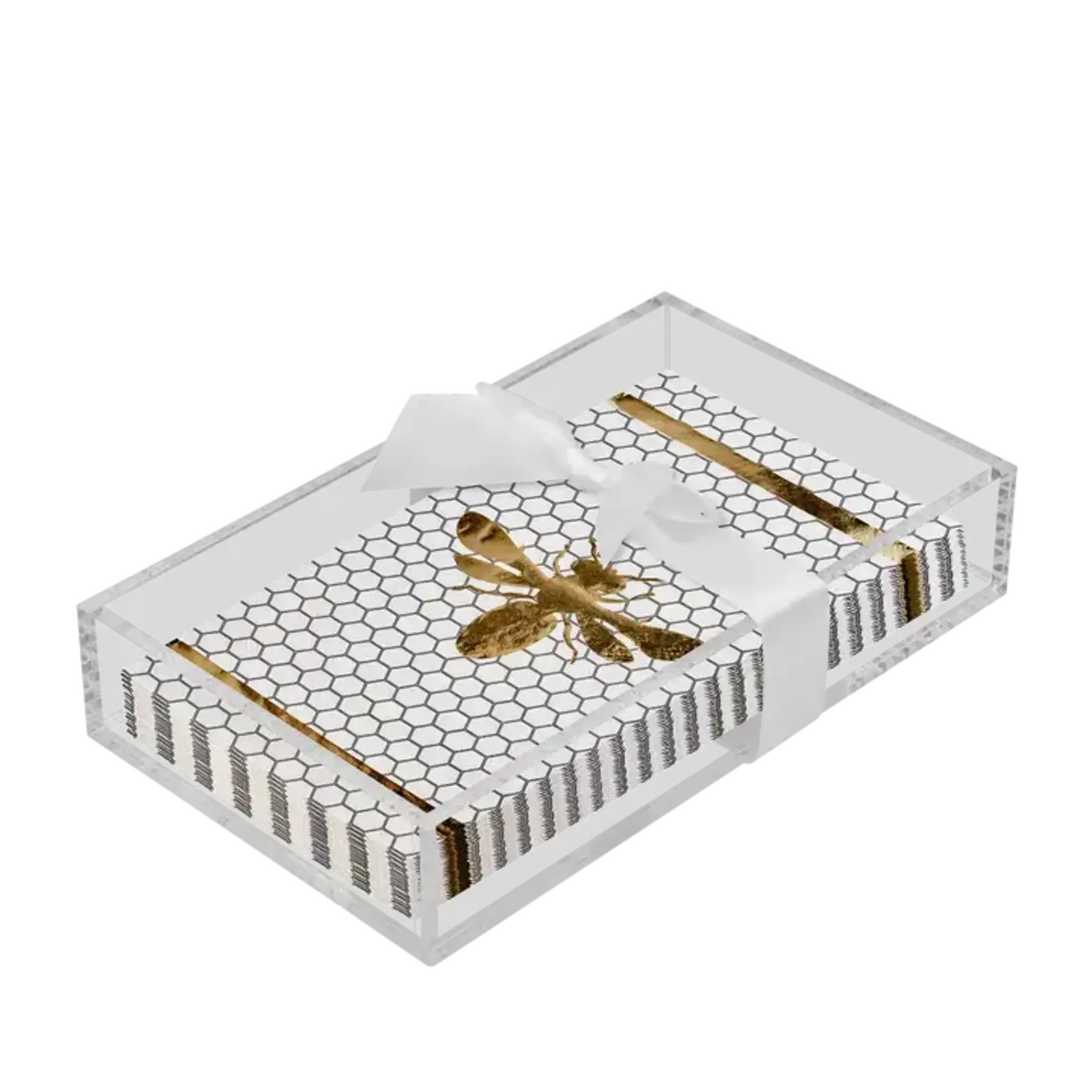 Acrylic Napkin Tray, Clear with Guest Towel- Honeybee