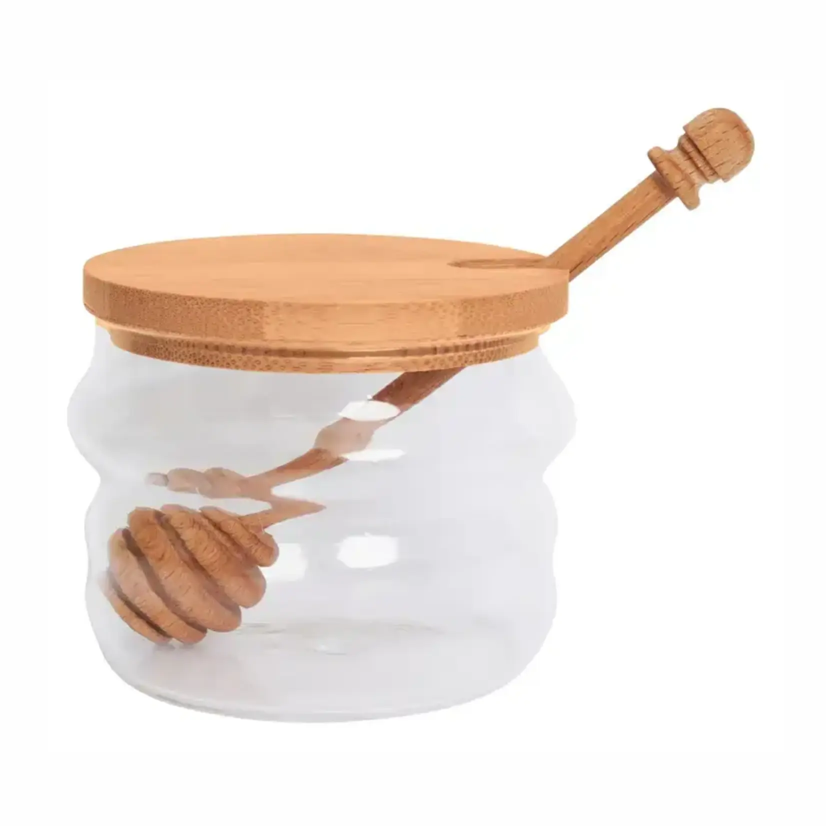 Glass Honey Jar & Dipper with Birch Wood