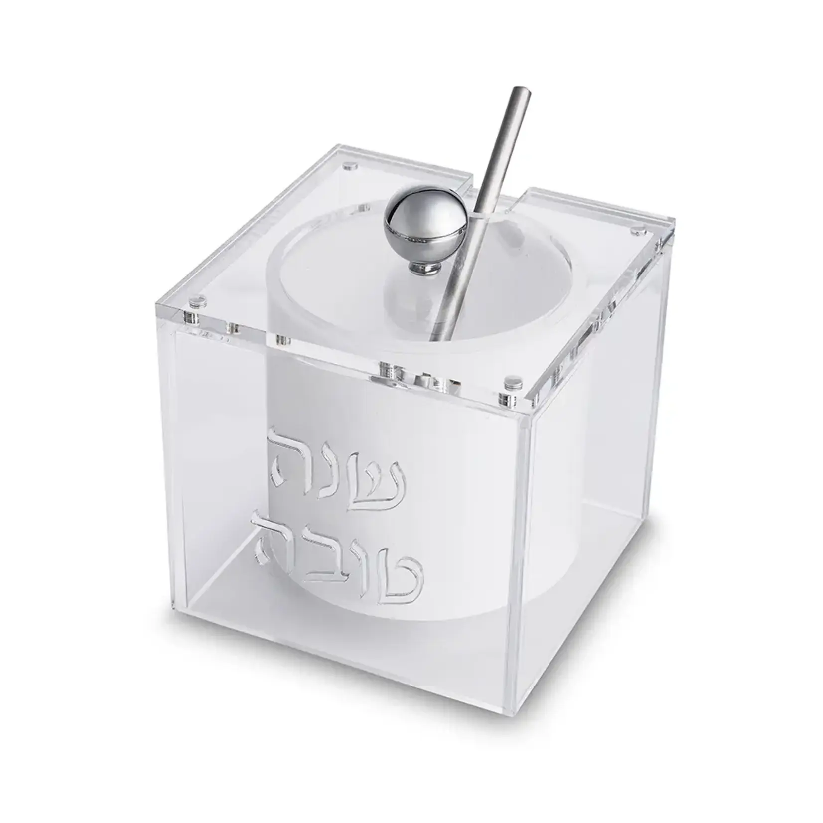 Lucite Square Honey Dish - Silver