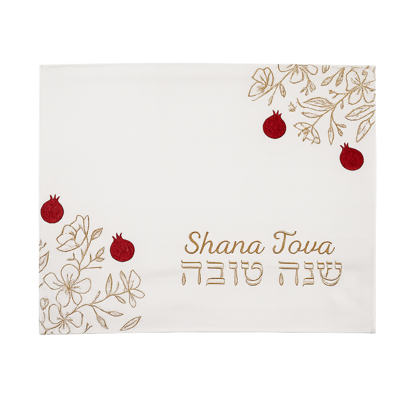 White Embroidered Rosh Hashana Challah Cover