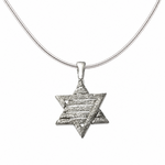 Sterling Silver Star of David Stripe Modern Pendant Brushed-18" Snake Chain