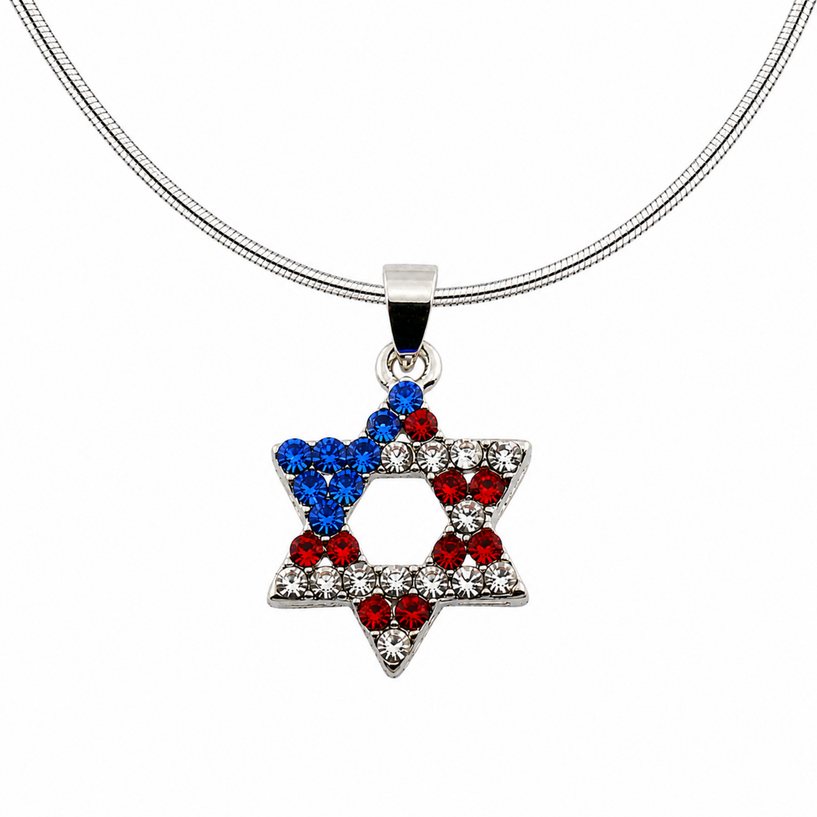 Sterling Silver Star of David/American Flag Necklace