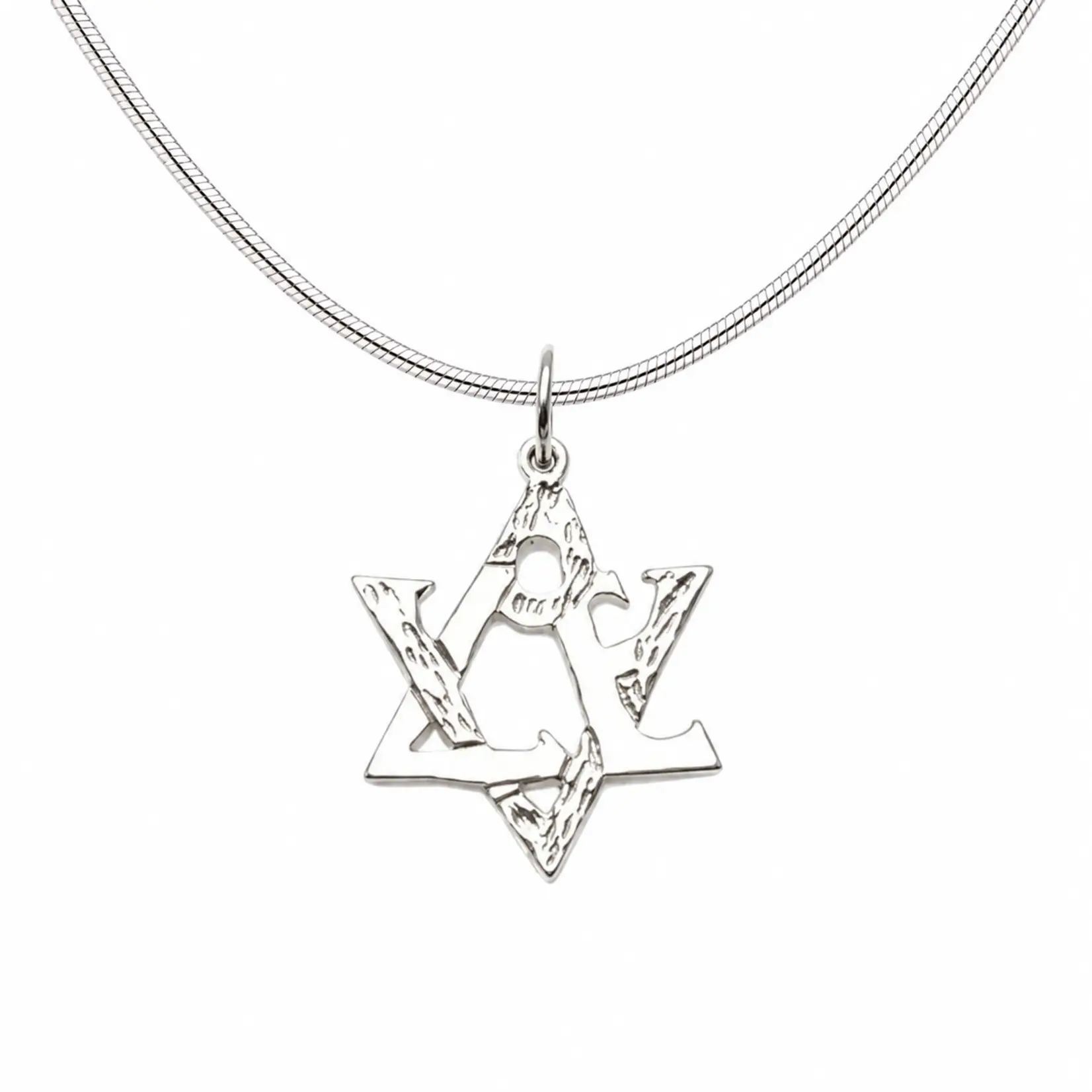 Sterling Silver Star of David Love Pendant w/ 18" Snake Chain