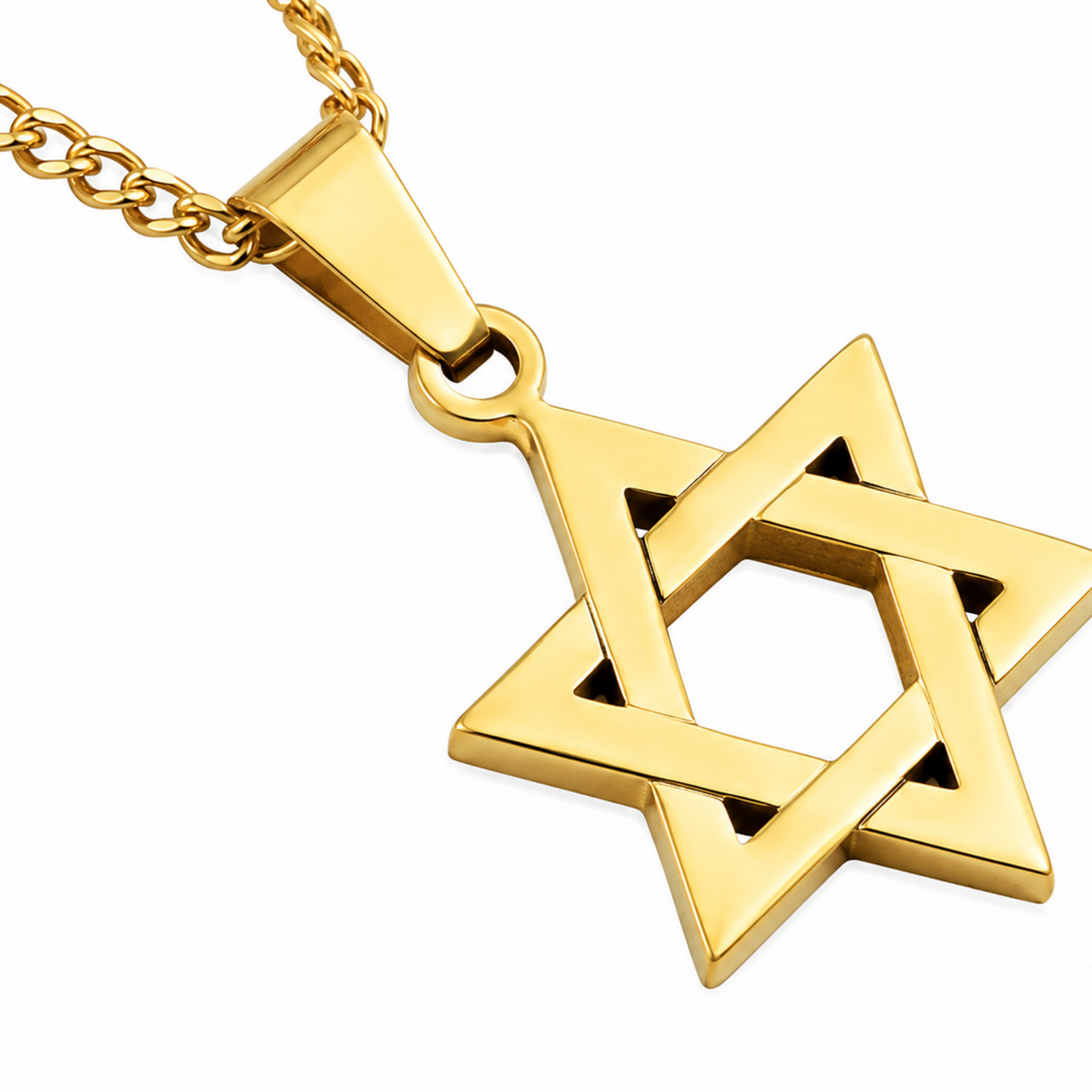 Men's Gold Stainless Steel Star of David Pendant Necklace