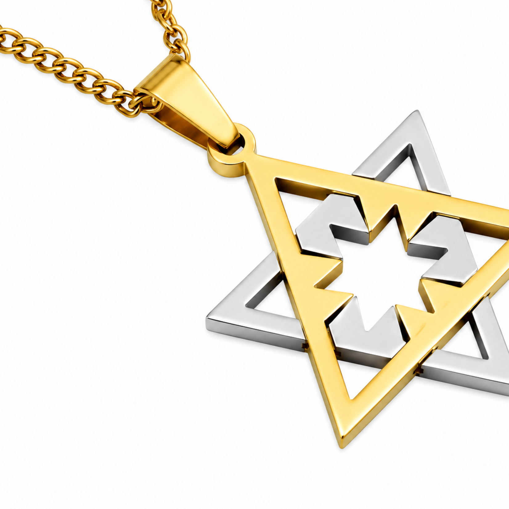 Men's Gold/Silver Stainless Steel Star of David Pendant