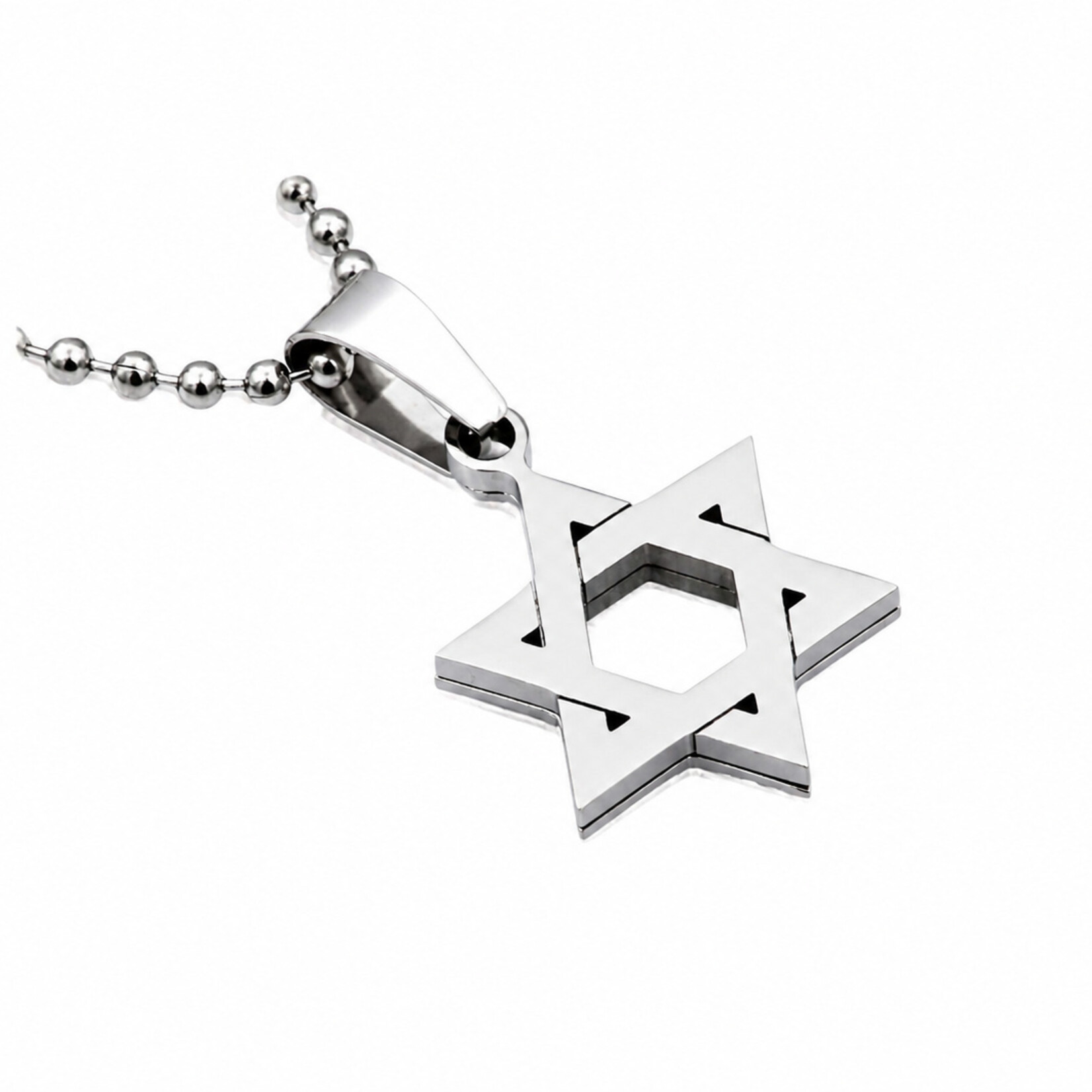 Men's High Polish Stainless Steel Star Of David Pendant