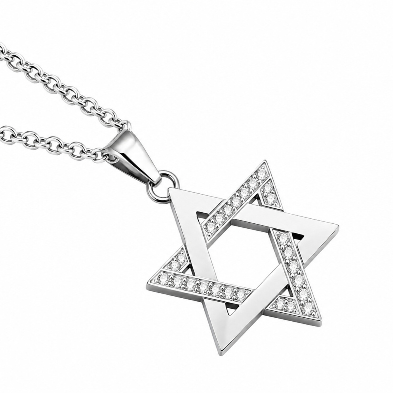 Men's Stainless Steel Star of David Pendant with Cubic Zirconia