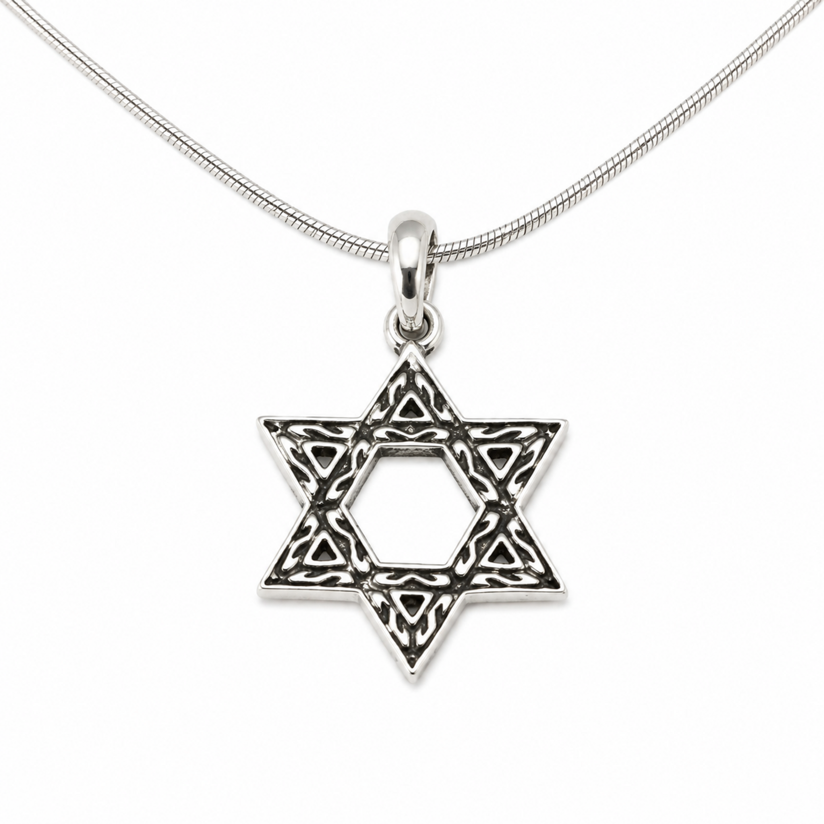 Sterling Silver Jewish Star of David Pendant Filigree w/18"  Rope Chain
