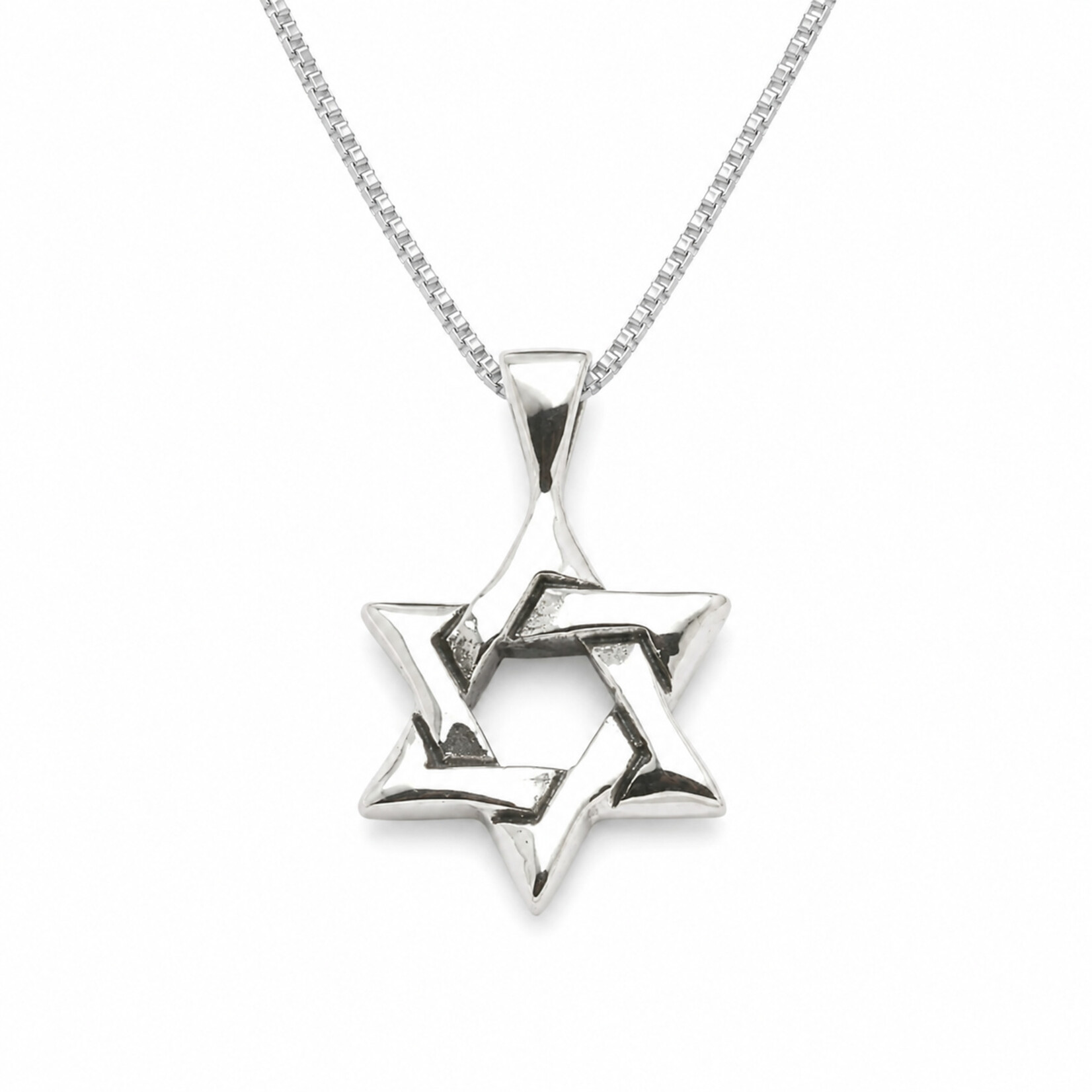 Sterling Silver Star of David Woven Small on SS 16" Box Chain