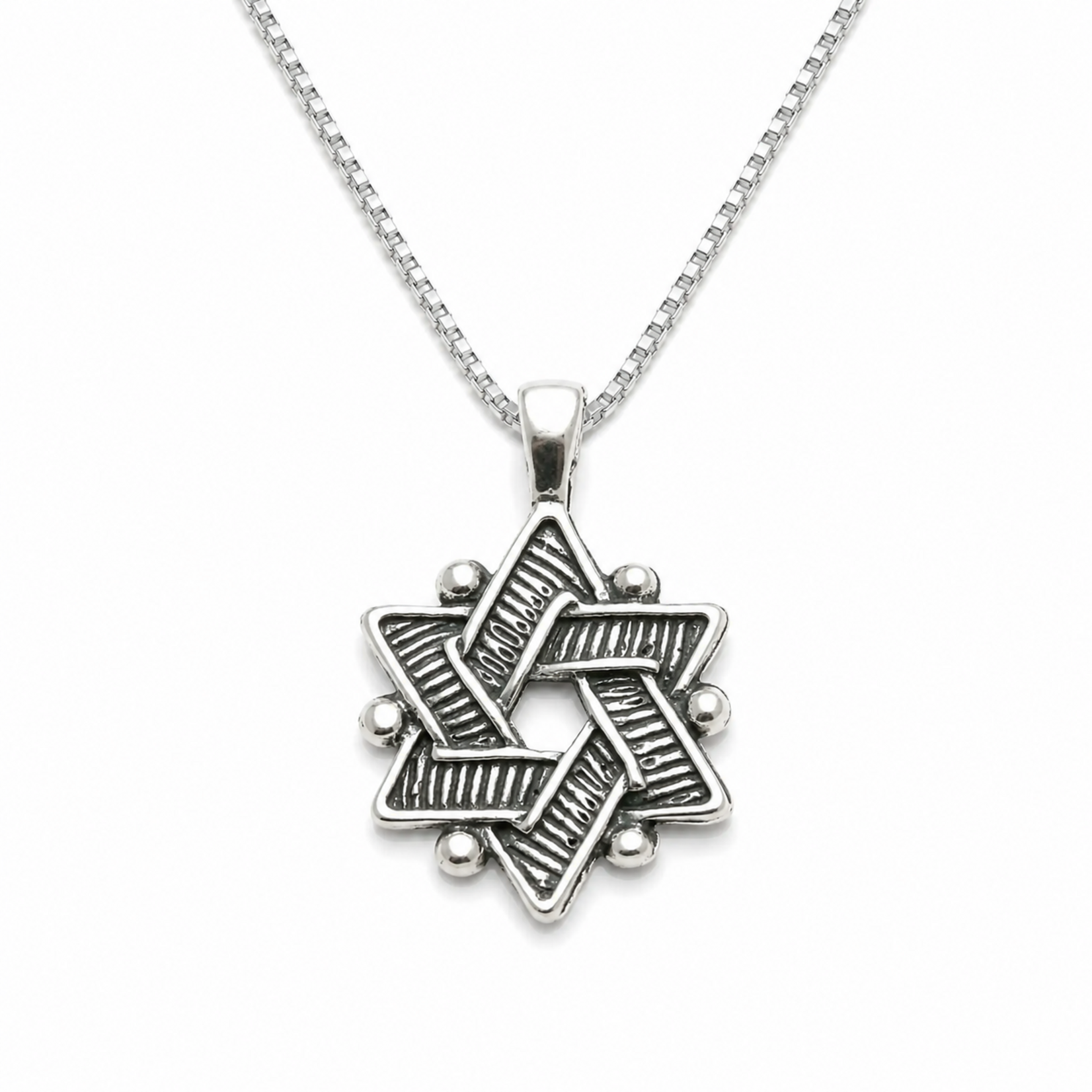Sterling Silver Woven Star of David Pendant on SS 16" Box Chain