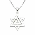 Sterling Silver Modern Star of David Pendant Swirl on SS 18" Box Chain