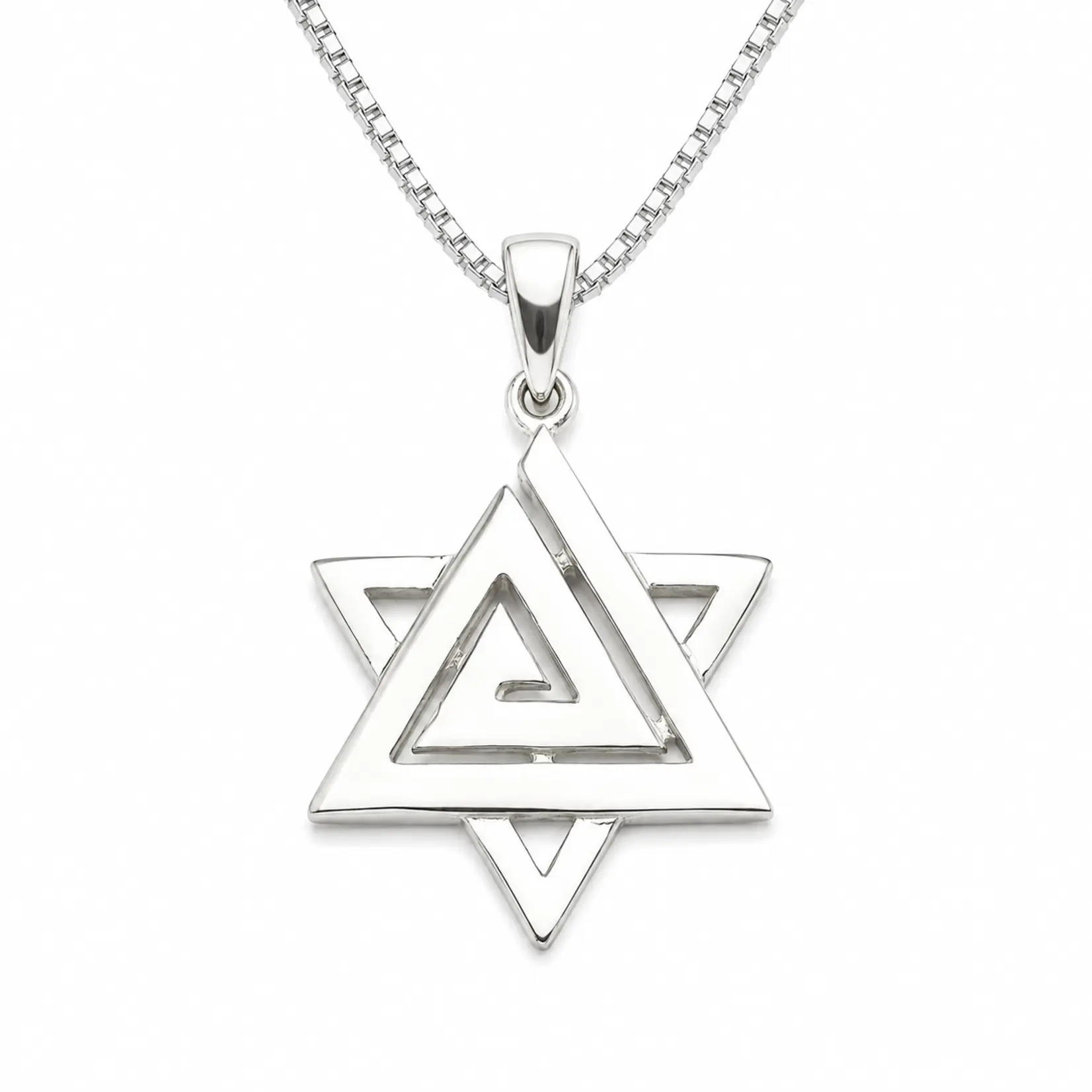 Sterling Silver Modern Star of David Pendant Swirl on SS 18" Box Chain