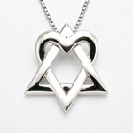 Sterling Jewish Silver Star of David Heart Pendant on SS 16" Box Chain