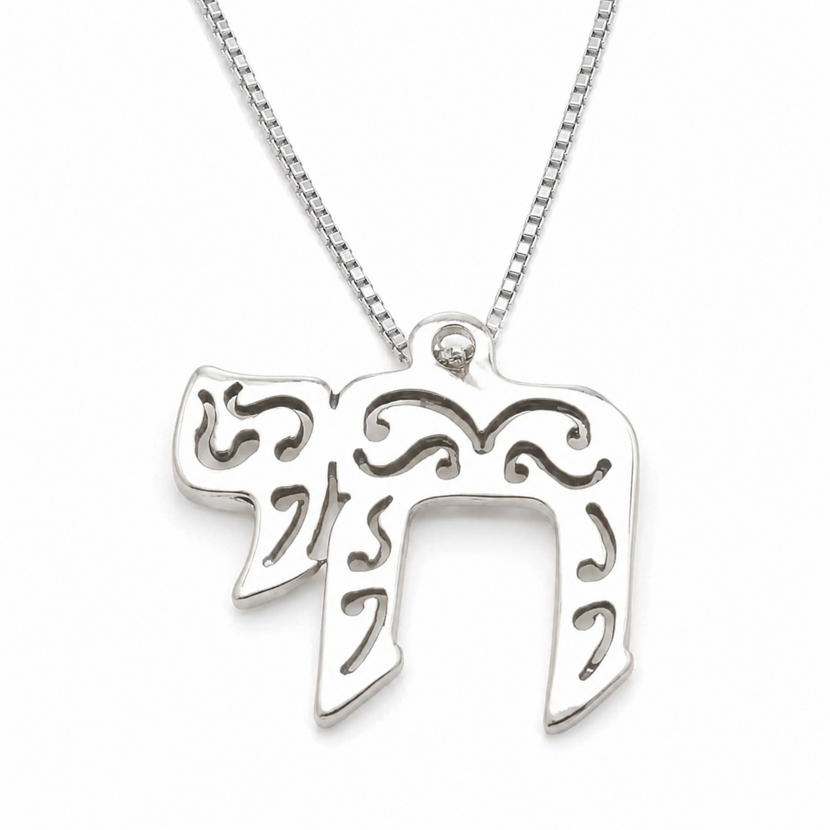 Sterling Silver Filigree Chai Pendant on 18" SS Box Chain