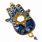 Blue Ornament Hamsa and Star of David Hand Painted Enamel with Crystals