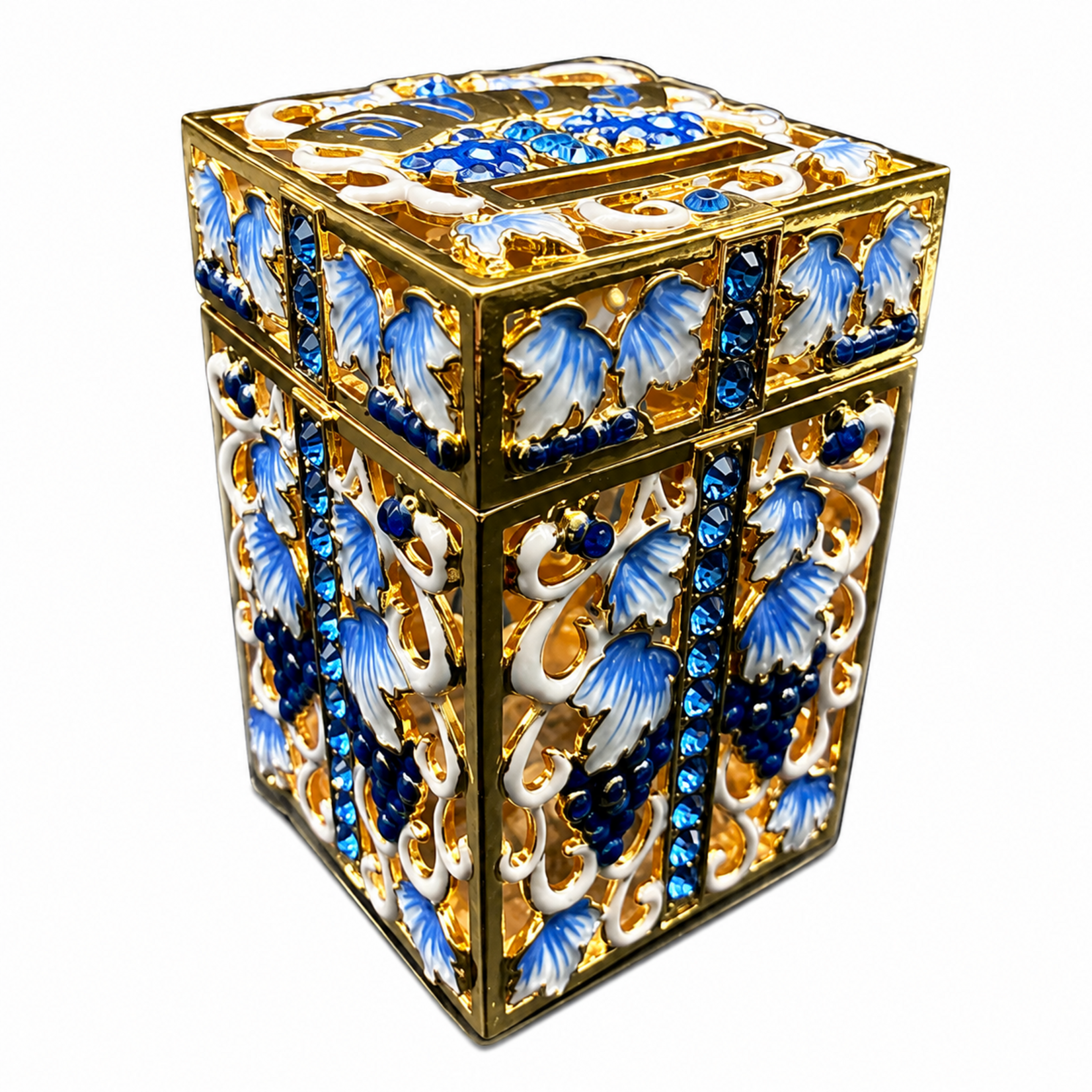 Tzedaka Box - Pomegranates - Blue