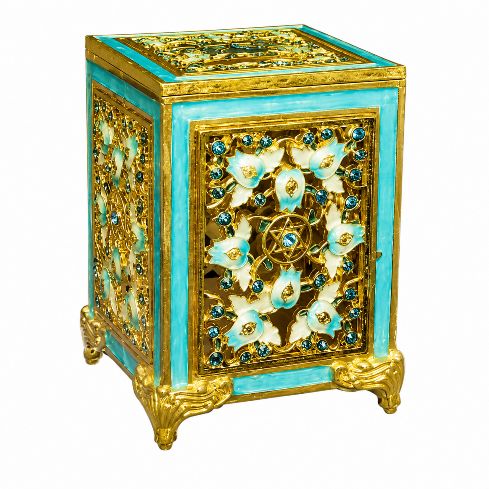 Tzedakah Box - Jeweled - Teal