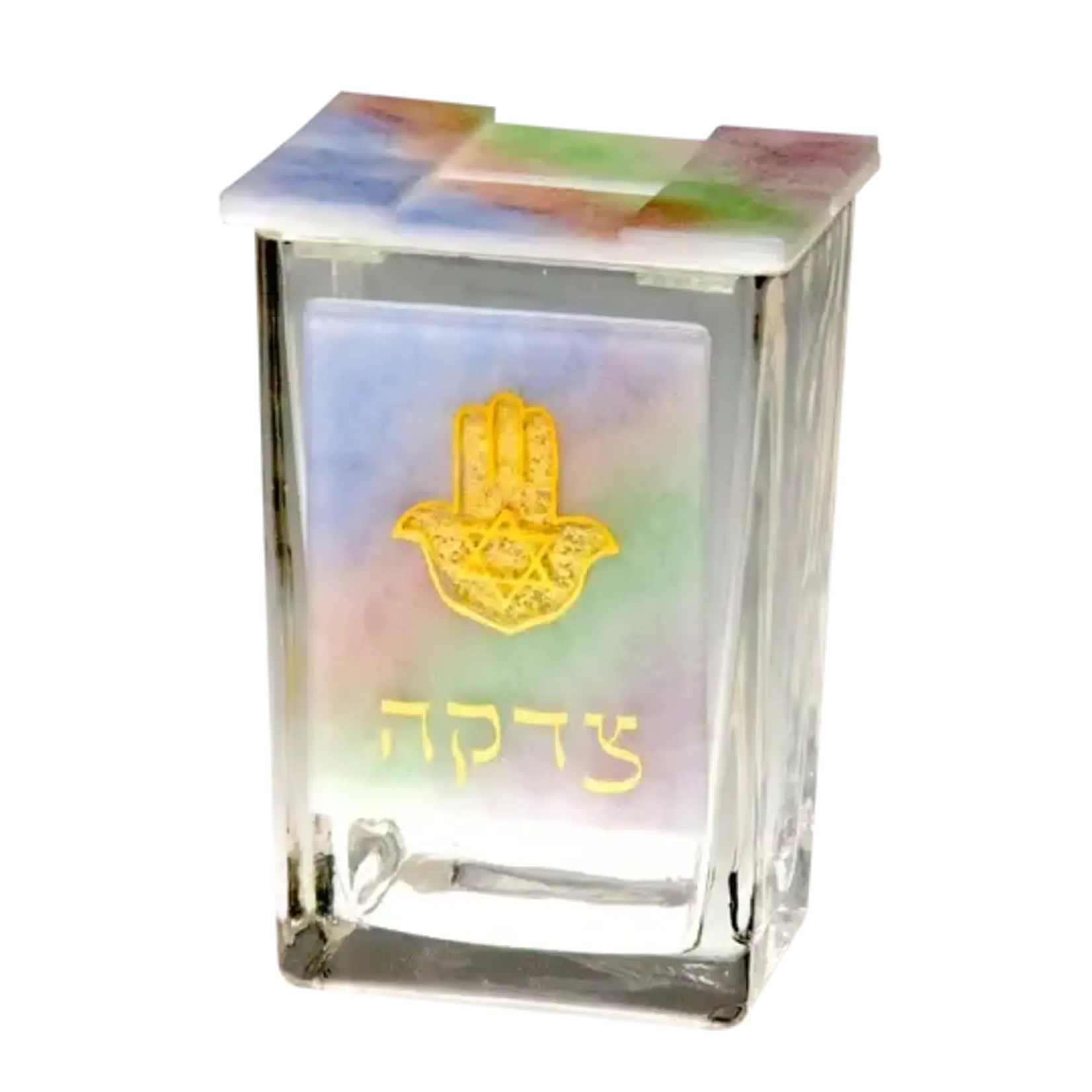 Made in the U.S.A Rainbow Hamsa Tzedakah Box