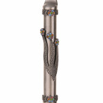Pewter Mezuzah Case w/ Multicolor Stones